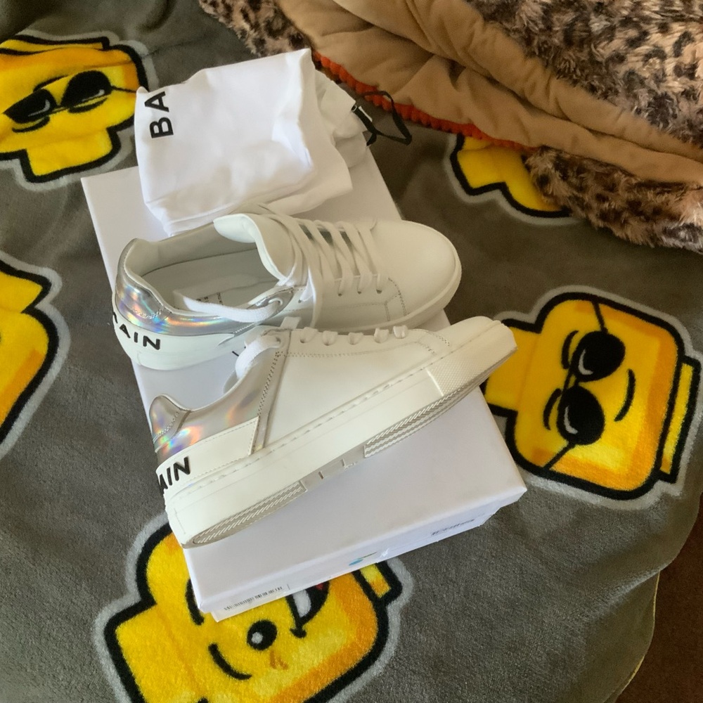 Balmain White Sneakers with Silver Details